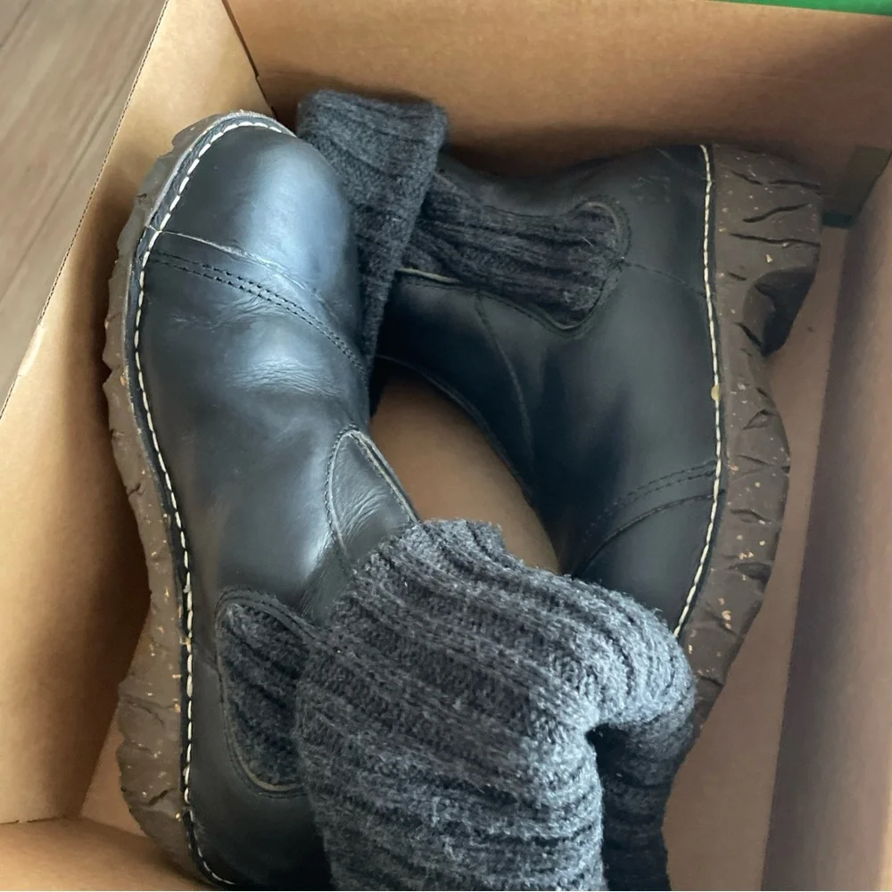 Women's 9 40 El Naturalista N097 Yggdrasil Brown Leather Boots Knit Cuff Booties